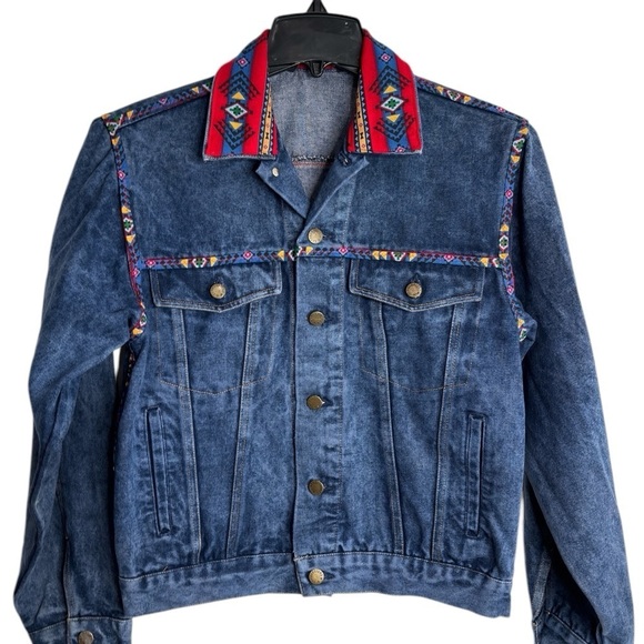 Vintage Denim Jean Trucker Jacket Womens Small Aztec Western Rodeo Southwestern - Picture 9 of 12